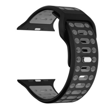For Apple Watch 46mm / 49mm / 45mm / 44mm Single Nail Dual-Color Multi-hole Silicone Watch Band(Black Grey)