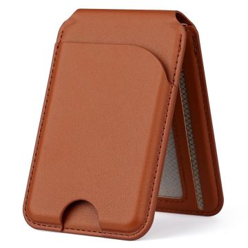 Two-fold Rotating Phone Holder MagSafe Leather Card Bag(Brown)
