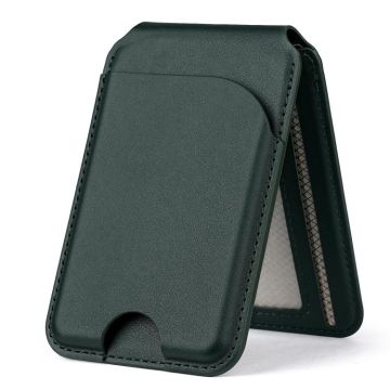 Two-fold Rotating Phone Holder MagSafe Leather Card Bag(Green)
