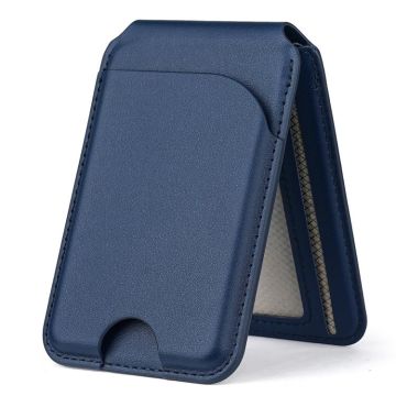 Two-fold Rotating Phone Holder MagSafe Leather Card Bag(Blue)
