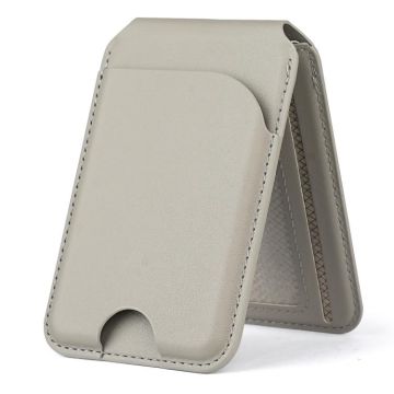 Two-fold Rotating Phone Holder MagSafe Leather Card Bag(Grey)