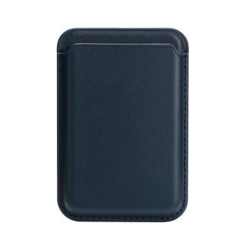 Two Card Slots MagSafe Magnetic Leather Card Bag(Dark Blue)