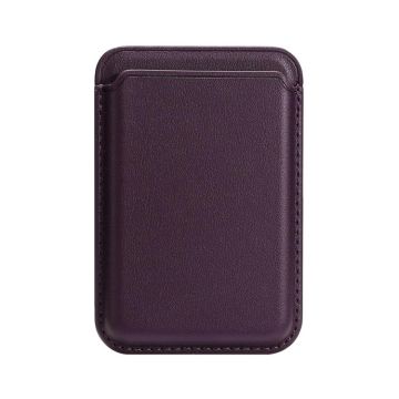 Two Card Slots MagSafe Magnetic Leather Card Bag(Dark Purple)