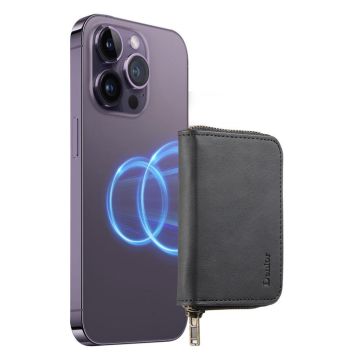 Denior V17 Skin Feel MagSafe RFID Zipper Wallet Card Bag Case(Black)