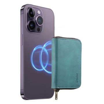 Denior V17 Skin Feel MagSafe RFID Zipper Wallet Card Bag Case(Green)