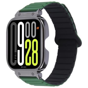 For Redmi Watch 5 / Watch 4 Metal Black Frame Integrated I-shaped Magnetic Silicone Watch Band(Dark Teal Black)