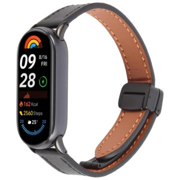 For Xiaomi Smart Band 9 / 8 Folding Magnetic Buckle Microfiber Leather Watch Band(Black)