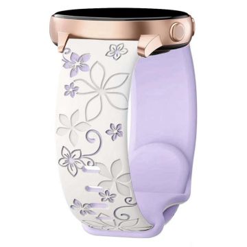 20mm Two Color Bauhinia Embossed Silicone Watch Band(White Purple)