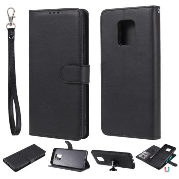 For Xiaomi Redmi 10X 5G / 10X Pro 5G 2 in 1 Solid Color Detachable PU Leather Case with Card Slots & Magnetic Holder & Photo Frame & Wallet & Strap(Black)