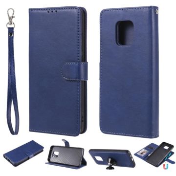For Xiaomi Redmi 10X 5G / 10X Pro 5G 2 in 1 Solid Color Detachable PU Leather Case with Card Slots & Magnetic Holder & Photo Frame & Wallet & Strap(Blue)
