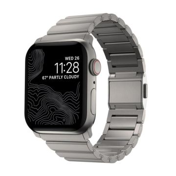 For Apple Watch 46mm / 49mm / 45mm / 44mm Norman Clasp One-Bead Stainless Steel Watch Band(Titanium)