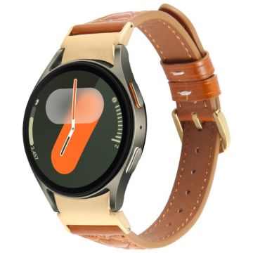 For Samsung Galaxy Watch  7 Metal Connector Heart-Shaped Embossed Leather Quick Release Watch Band(Brown)