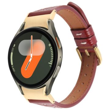 For Samsung Galaxy Watch  7 Metal Connector Heart-Shaped Embossed Leather Quick Release Watch Band(Wine Red)