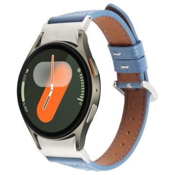 For Samsung Galaxy Watch  7 Metal Connector Heart-Shaped Embossed Leather Quick Release Watch Band(Cornflower Blue)