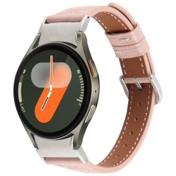 For Samsung Galaxy Watch  7 Metal Connector Heart-Shaped Embossed Leather Quick Release Watch Band(Pink)