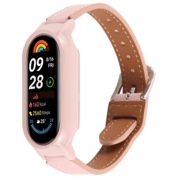 For Xiaomi Smart Band 9 PC Case Integrated Microfiber Leather Watch Band(Pink)