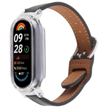 For Xiaomi Smart Band 9 PC Case Integrated Microfiber Leather Watch Band(Transparent+Black)