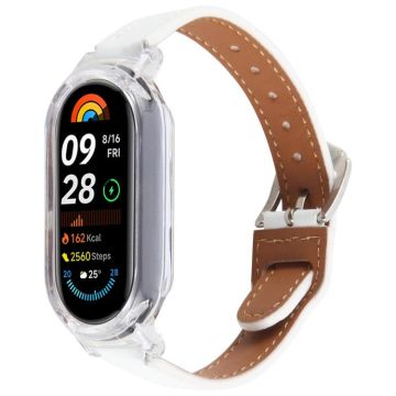 For Xiaomi Smart Band 9 PC Case Integrated Microfiber Leather Watch Band(Transparent+White)