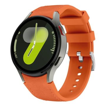 For Samsung Galaxy Watch 7 / 6 / 5 / 4 Silver Pin Buckle Leather Silicone Watch Band(Orange)