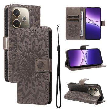For OPPO A5 Pro 5G Global Embossed Sunflower Pattern Flip Leather Phone Case(Grey)
