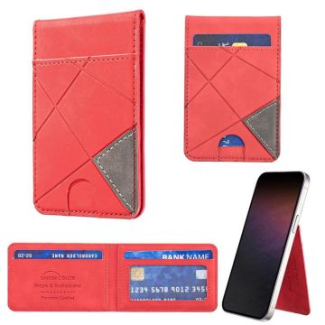 Prismatic Leather Vertical Magnetic Wallet Card Bag Case(Red)