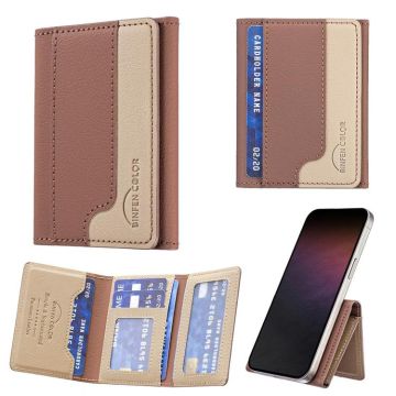 Color Matching Leather Horizontal Magnetic Wallet Card Bag Case(Brown)