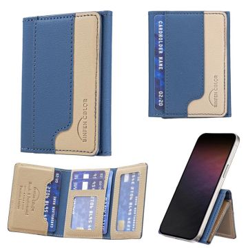Color Matching Leather Horizontal Magnetic Wallet Card Bag Case(Blue)