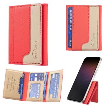 Color Matching Leather Horizontal Magnetic Wallet Card Bag Case(Red)