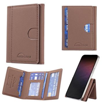Solid Color Leather Horizontal Magnetic Wallet Card Bag Case(Brown)