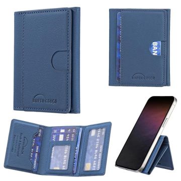 Solid Color Leather Horizontal Magnetic Wallet Card Bag Case(Blue)