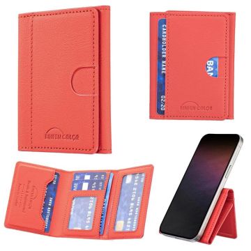 Solid Color Leather Horizontal Magnetic Wallet Card Bag Case(Red)