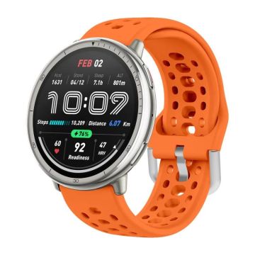 For Amazfit Active 2 Silver Buckle Silicone Sport Watch Band(Orange)