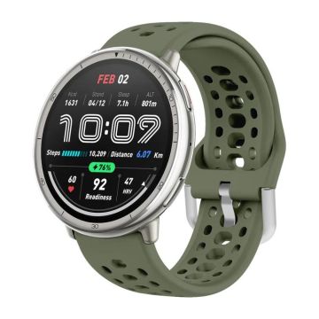 For Amazfit Active 2 Silver Buckle Silicone Sport Watch Band(Army Green)