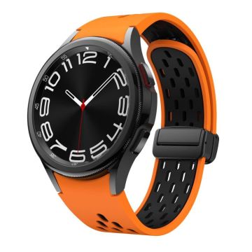 For Samsung Galaxy Watch 4 / 5 / 6 Kalebol Two-color Mesh Magnetic Black Buckle Silicone Strap(Orange Black)