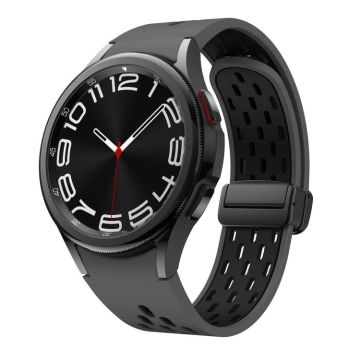 For Samsung Galaxy Watch 4 / 5 / 6 Kalebol Two-color Mesh Magnetic Black Buckle Silicone Strap(Coal Black)