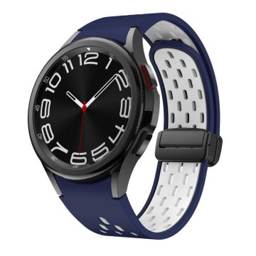 For Samsung Galaxy Watch 4 / 5 / 6 Kalebol Two-color Mesh Magnetic Black Buckle Silicone Strap(Midnight Blue White)
