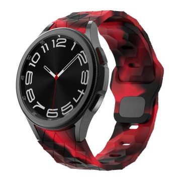For Samsung Galaxy Watch 4 / 5 / 6 Kalebol Football Pattern Reverse Buckle Silicone Strap(Black Red Camouflage)