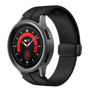 For Samsung Galaxy Watch7 / 6 / 5 Kalebol Concave Folding Magnetic Buckle Silicone Strap(Black)