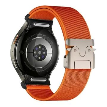 For Samsung Galaxy Watch 7 / 6 / 5 / 4 Press Button Connector Parachute Buckle Elastic Nylon Watch Band(Orange)