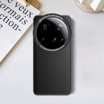 For Xiaomi 15 Ultra JSR Plain Leather Phone Case with Adapter Ring(Black)