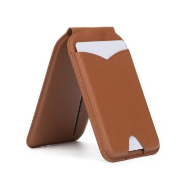 Hinge Mirror Phone Holder Leather Card Bag(Brown)