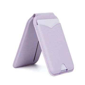 Hinge Mirror Phone Holder Leather Card Bag(Lilac Purple)