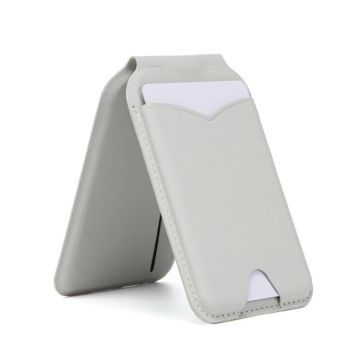 Hinge Mirror Phone Holder Leather Card Bag(Light Grey)