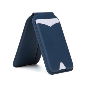 Hinge Mirror Phone Holder Leather Card Bag(Dark Blue)