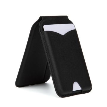 Hinge Mirror Phone Holder Leather Card Bag(Black)