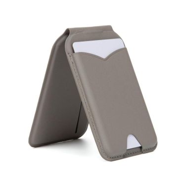 Hinge Mirror Phone Holder Leather Card Bag(Meteorite Grey)
