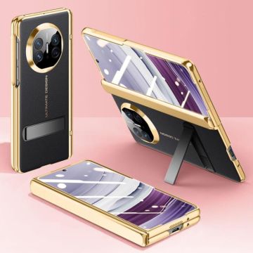 For Huawei Mate X5 HD Integrated Electroplating Leather Texture Hinge Fold Holder Phone Case(Black)