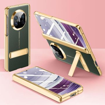 For Huawei Mate X5 HD Integrated Electroplating Leather Texture Hinge Fold Holder Phone Case(Green)