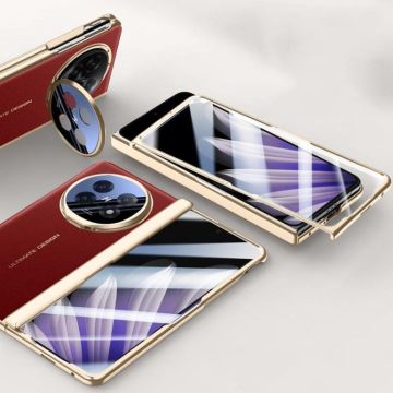 For OPPO Find N5 HD Integrated Electroplating Leather Hinge Lens Holder Phone Case(Red)