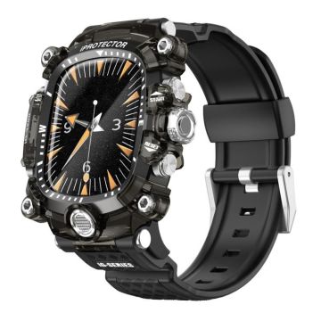 For Apple Watch Series 10 46mm Metal Case Integrated Silicone Watch Band(Transparent Black+Black)